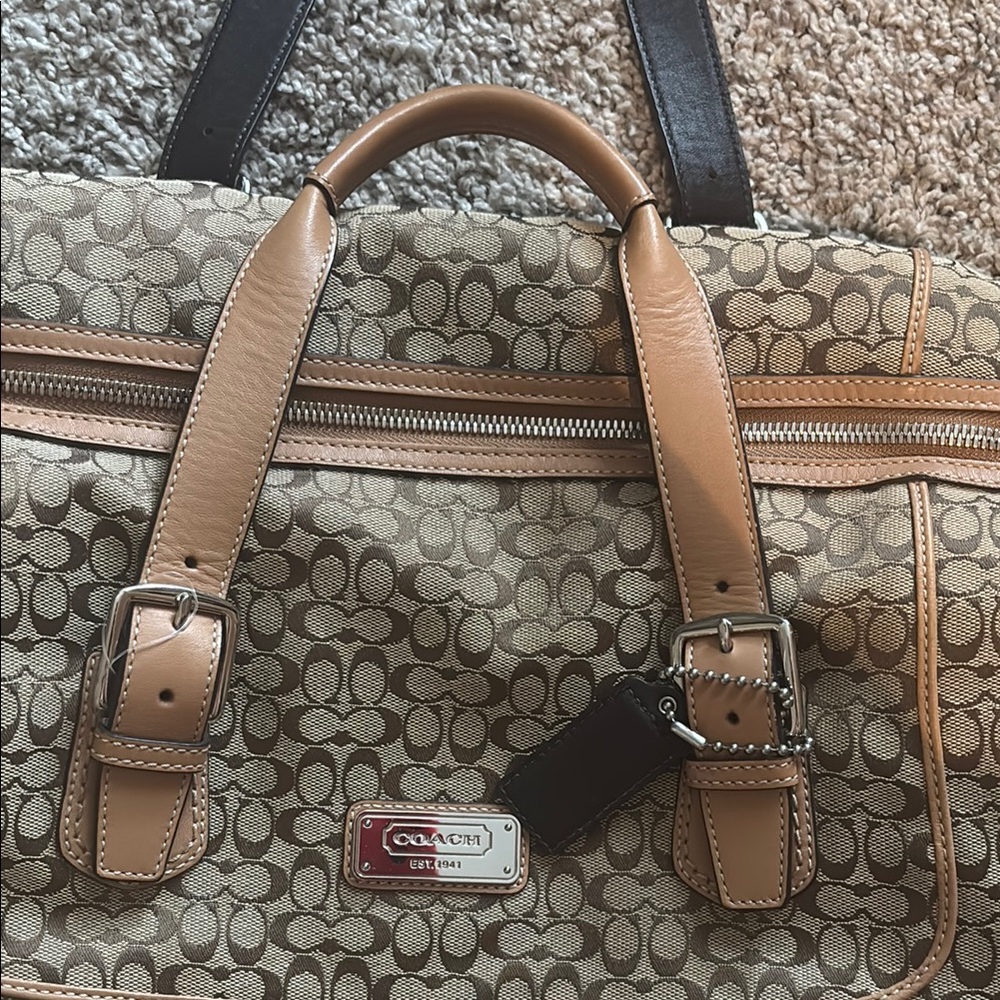 Coach Brown and Tan Duffel Bag with Signature Style - Picture 2 of 3